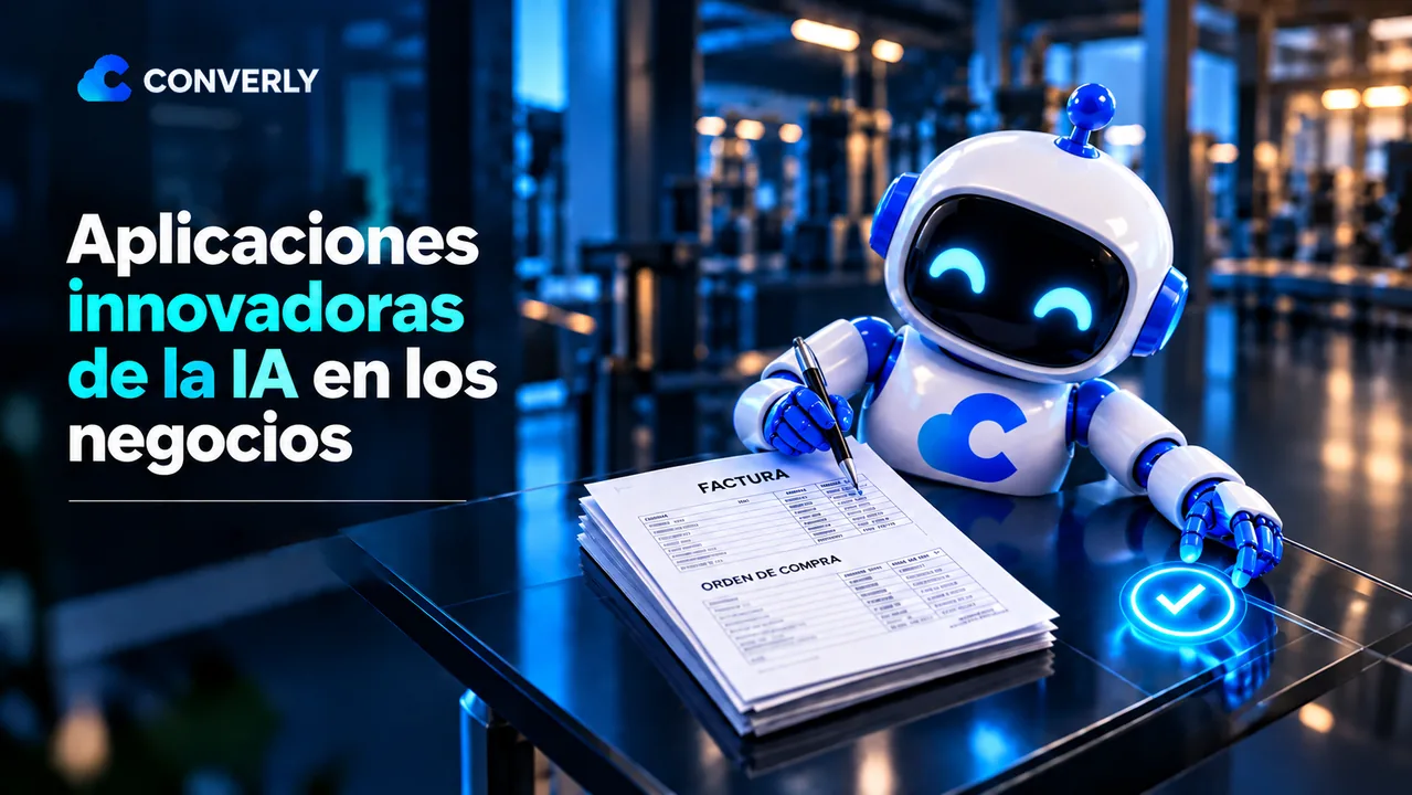 Carátula Aplicaciones innovadoras de la IA en los negocios: robot firmando facturas y órdenes de compra