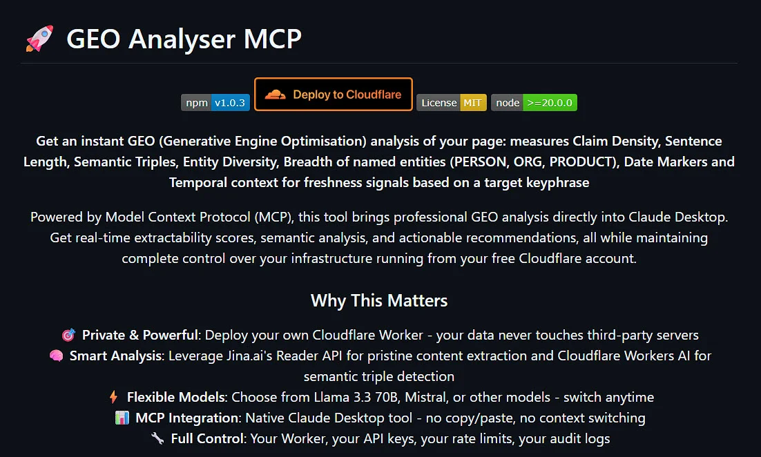 GEO Analyser analizando contenido para la optimización de motores generativos