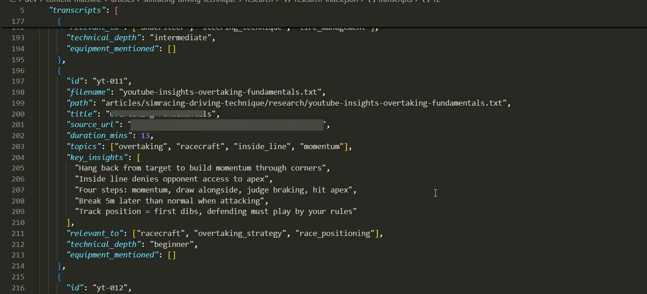 Índice de investigación de contenido para Claude con JSON y Markdown