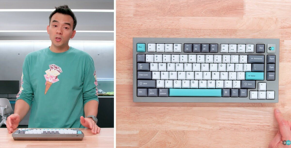 Imagen 2: Primer plano de un teclado mecánico Keychron Q1 sobre un escritorio