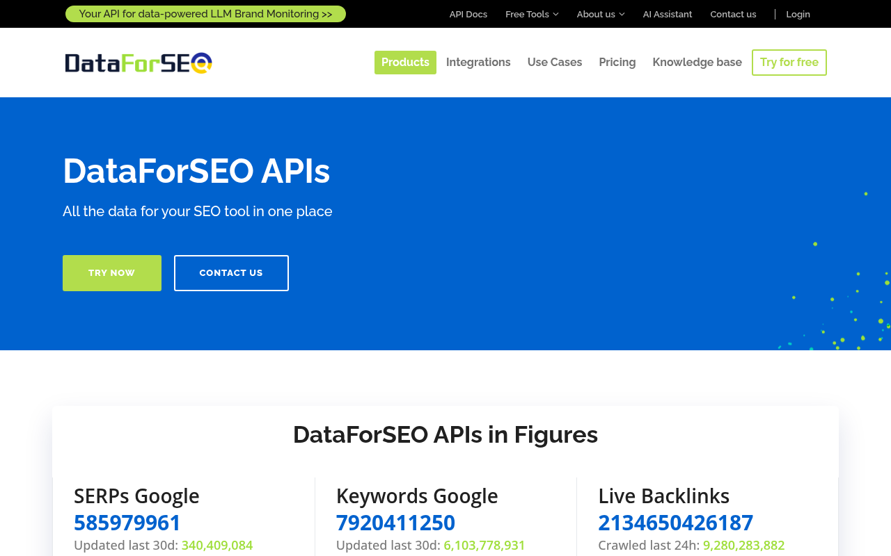 Imagen 5: Página de inicio de DataForSEO