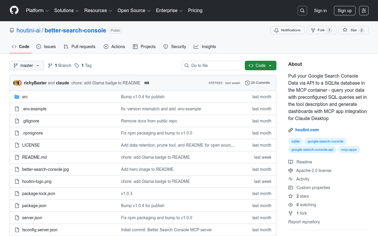 Imagen 6: Repositorio GitHub de Better Search Console