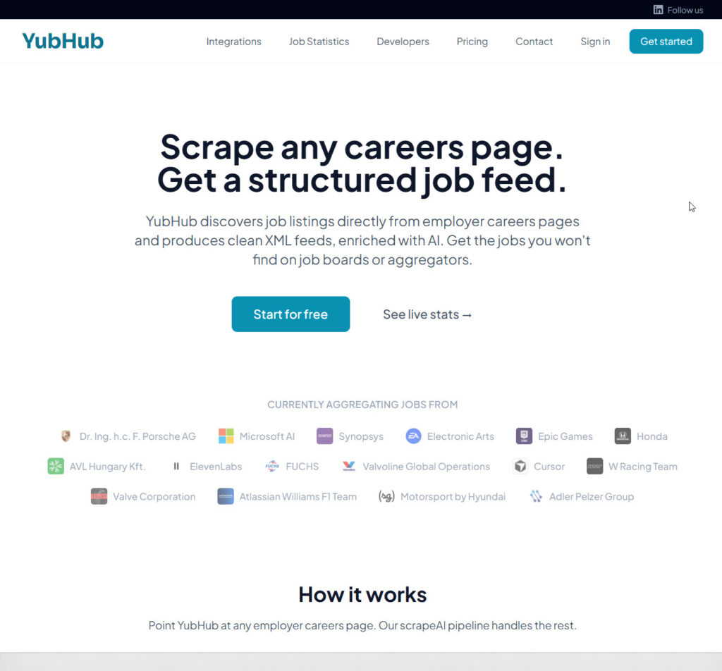 Imagen 1: YubHub: extrae cualquier página de empleadores para feeds automáticos de contenido de empleo