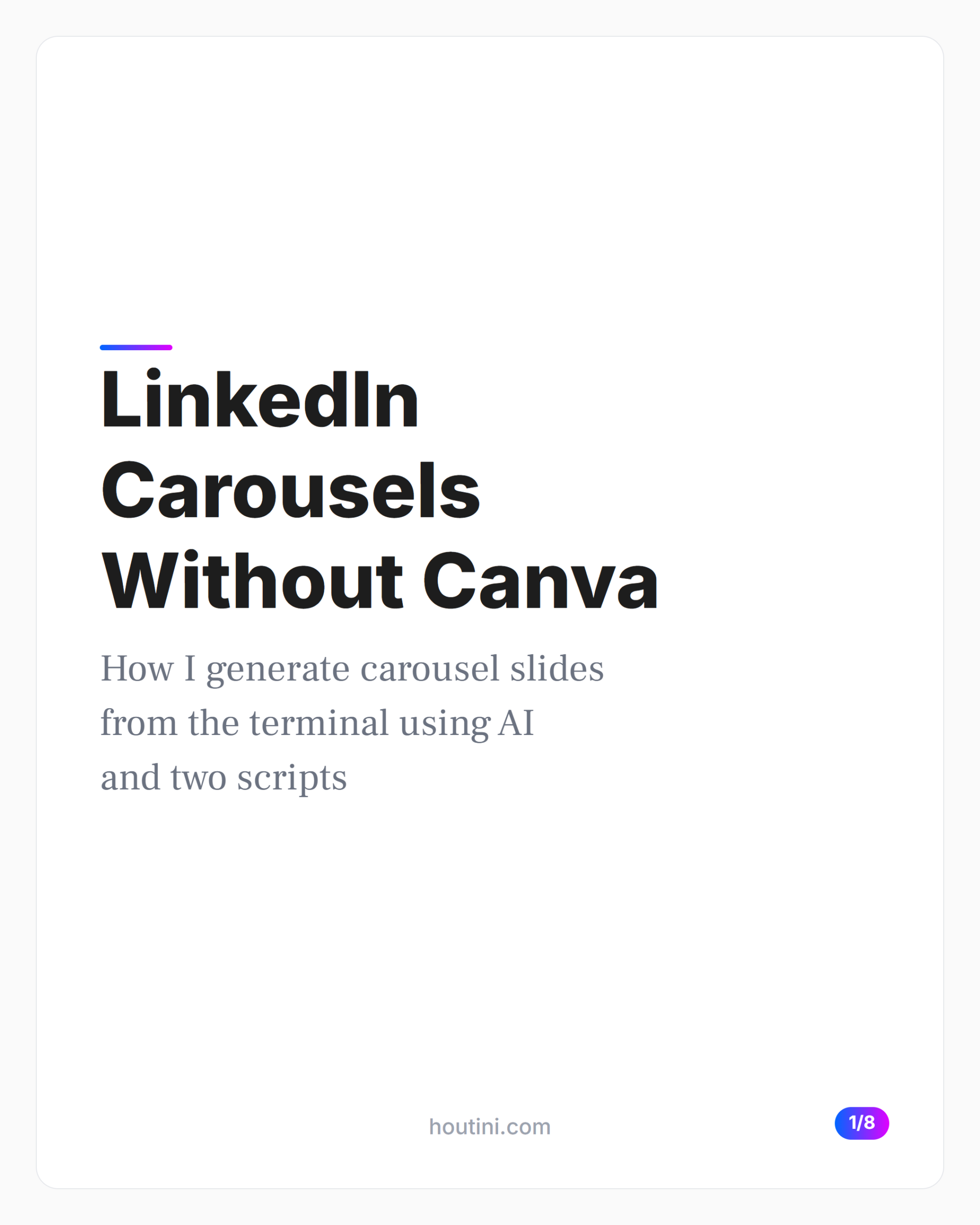 Diapositiva de portada renderizada de un carrusel de LinkedIn que muestra una tipografía limpia y un tema oscuro