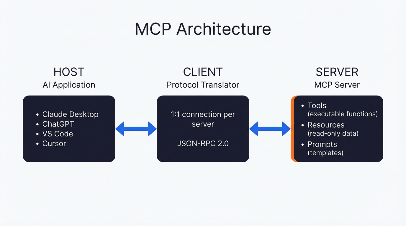 Imagen 2: Diagrama de la arquitectura MCP mostrando la relación entre host, cliente y servidor