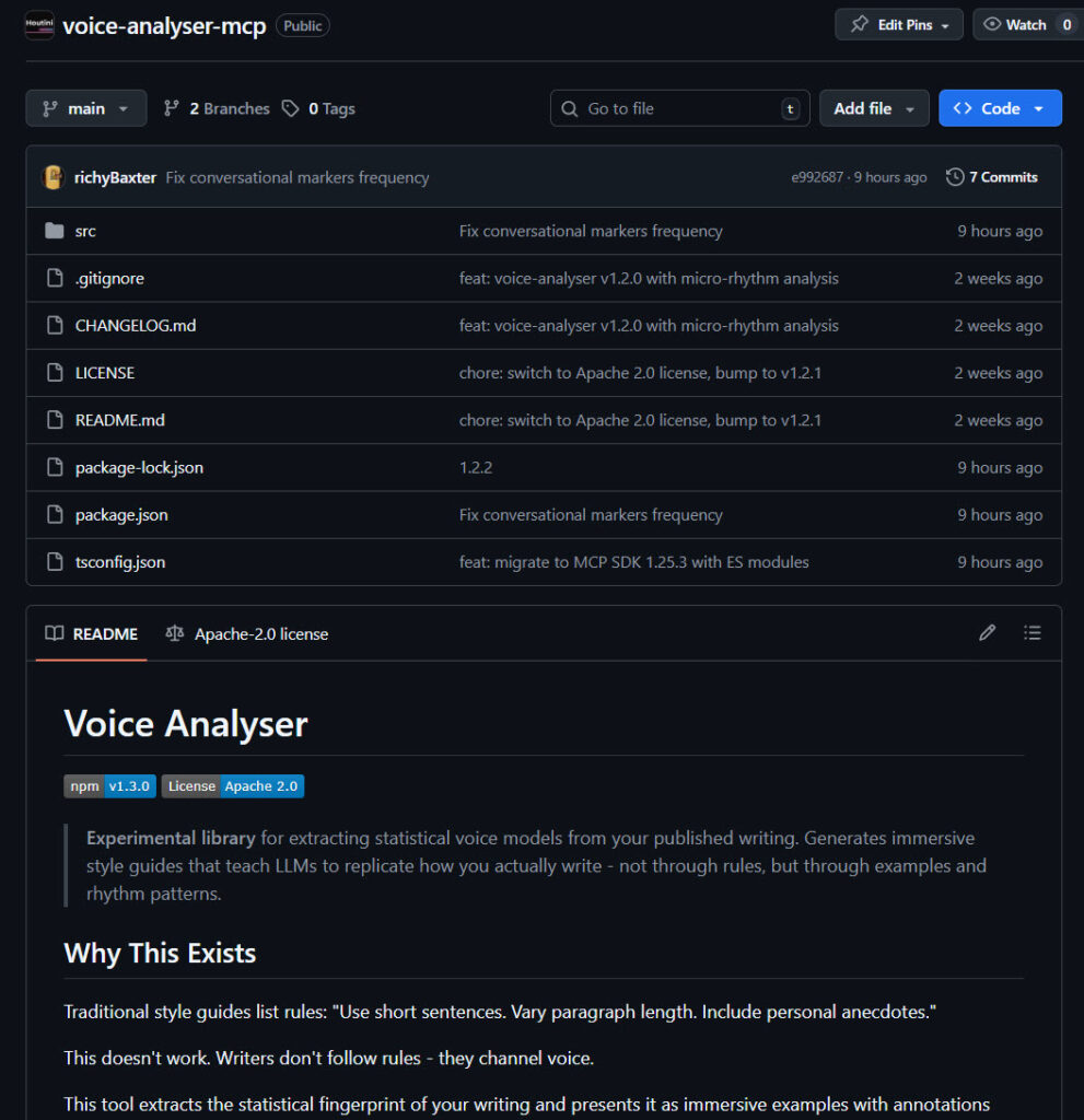 Imagen 1: Voice Analyser MCP genera una guía de tono de voz para un LLM
