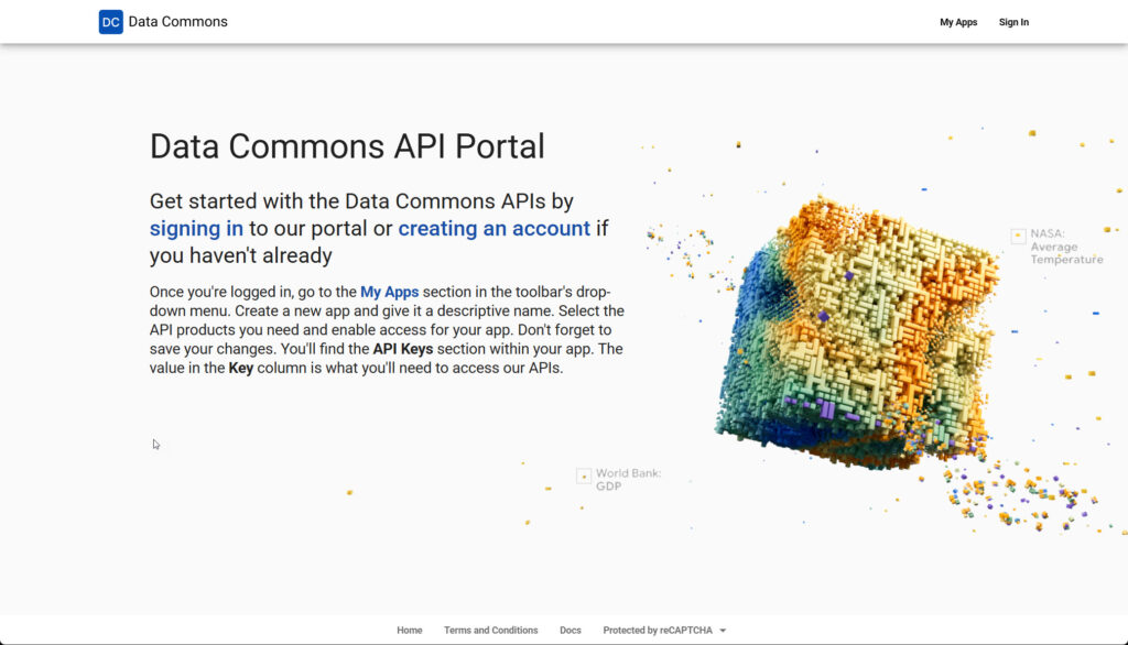 Imagen 1: Portal de la API de Data Commons (enlace)