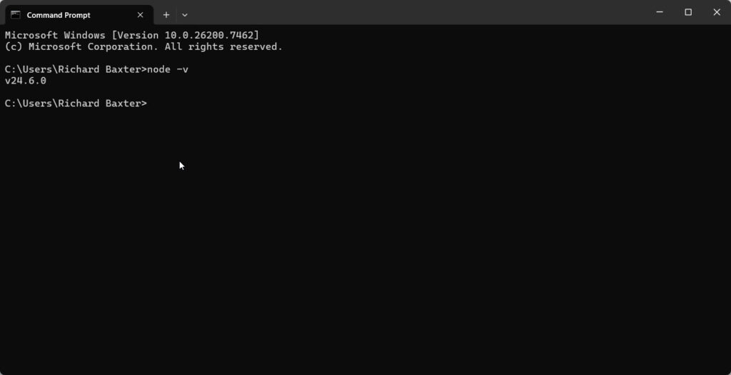 Imagen 10: comprobando la instalación de node
