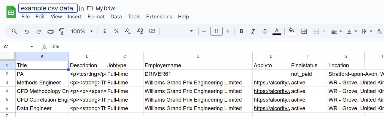 Imagen 1: Crea un documento de Google Sheets con tus datos (o simplemente unos datos de prueba)