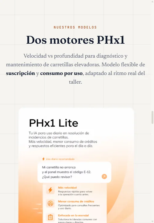 Sección de modelos PHx1 Lite y AOB en la landing de AOB Solutions